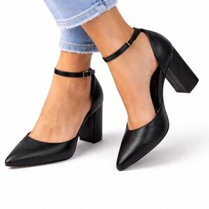 London Rebel Pointed Ankle Strap High Block Heel Pumps Women’s Size 6